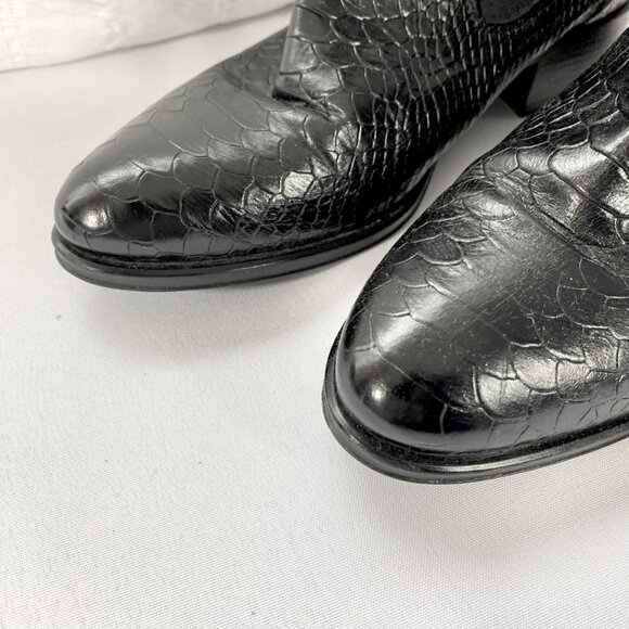 NWOT ATELIERS BLACK BRONX CROCO SNAKESKIN LEATHER CHELSEA BOOTIES - 7 - Picture 7 of 10